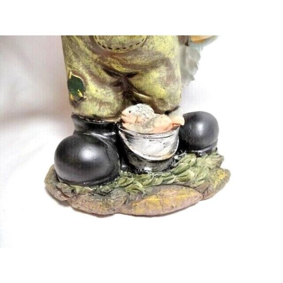 Gnome Fisherman Bobblehead Stoneware Fishing Net Fish Bucket 8.5 Inches Gift NEW - Picture 3 of 3
